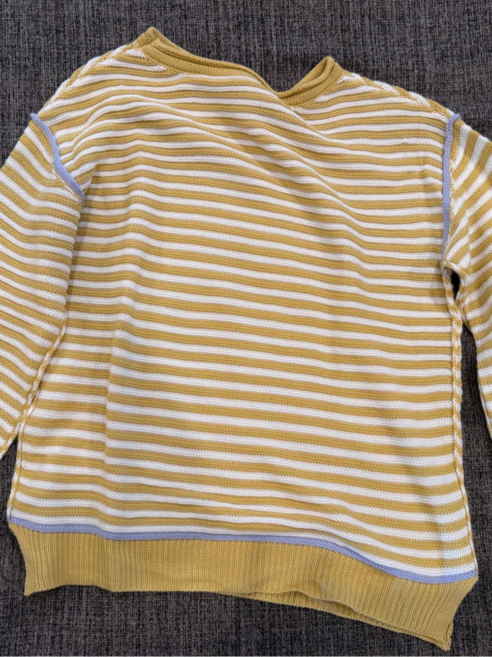Women's Yellow and White Striped Knit Pullover Sweater